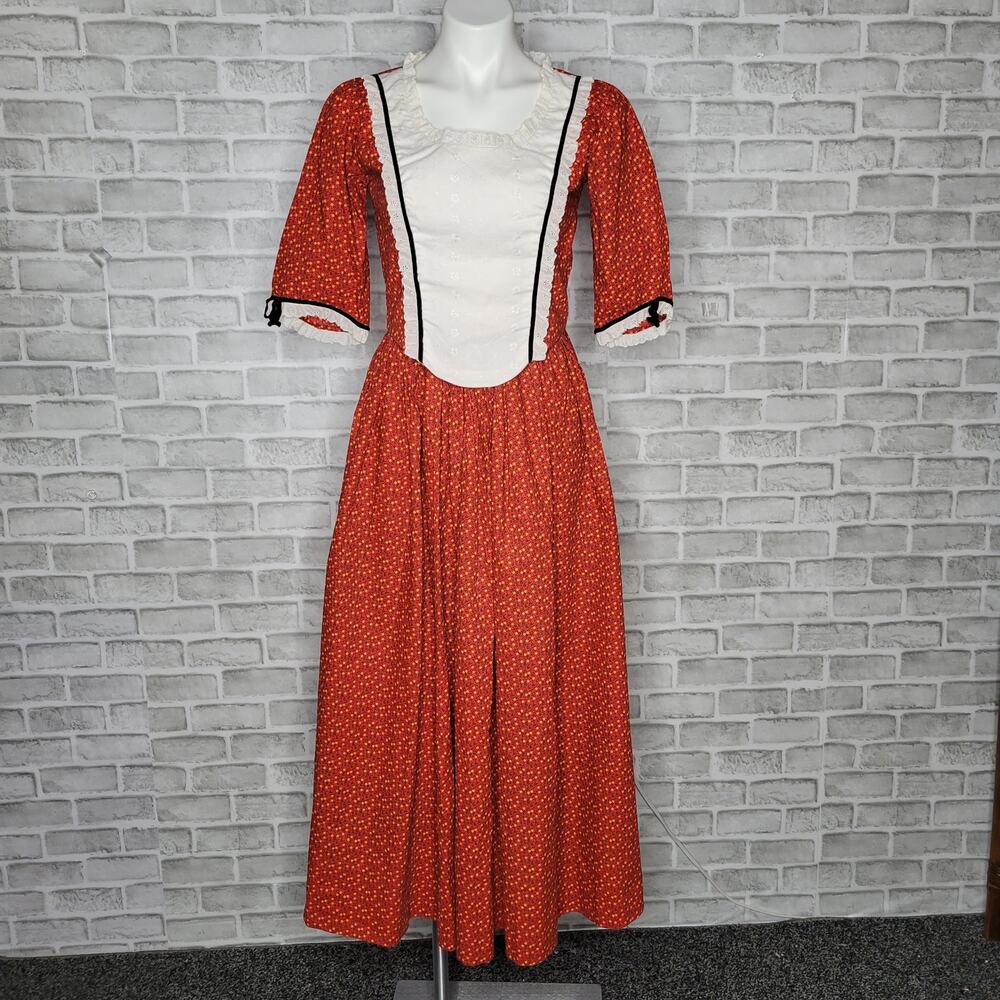 Vintage Handmade Red Floral 2 Piece Skirt Set, size Small